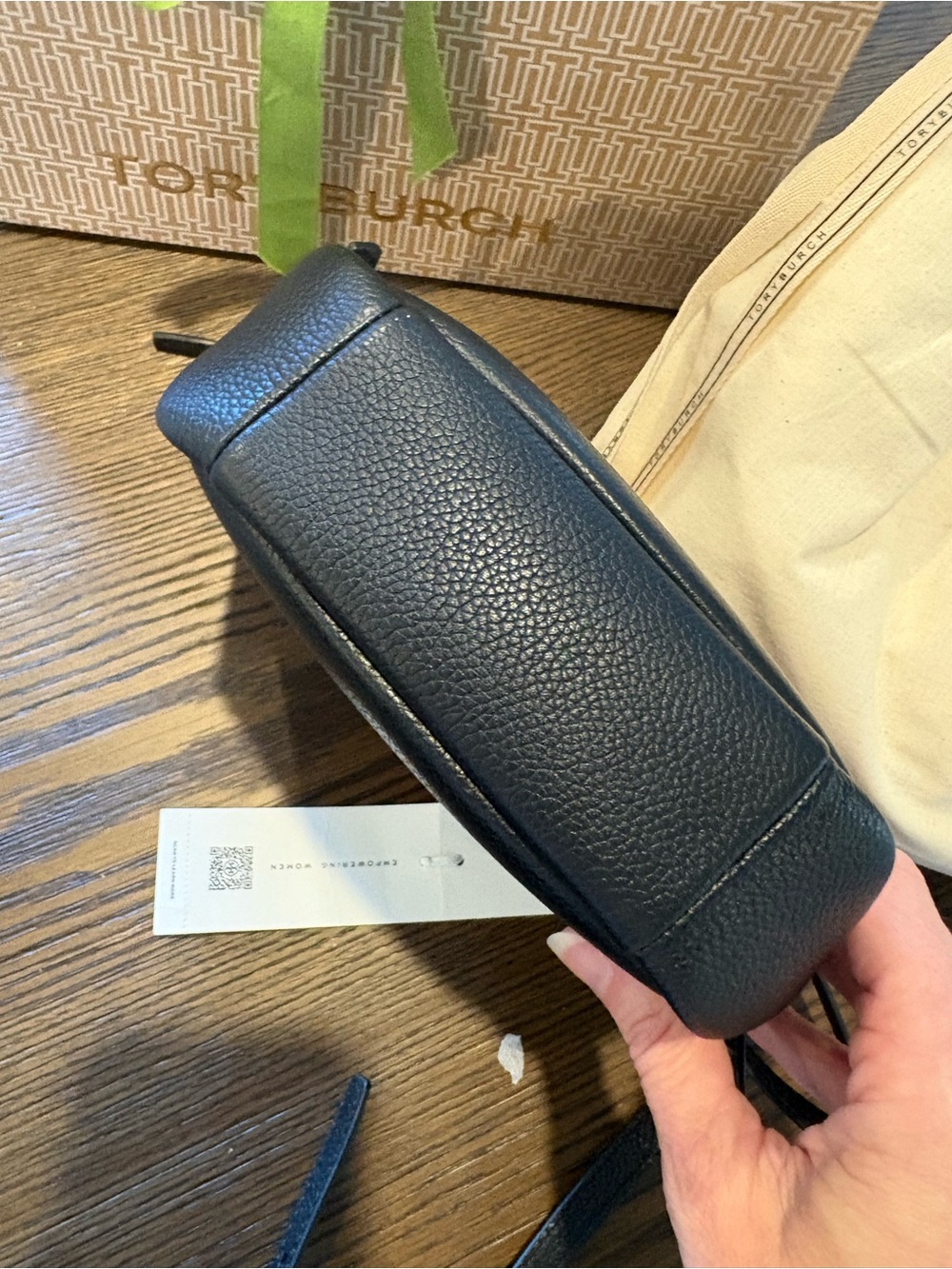 Tory Burch Black Pebbled Leather small Romy Crossbody with Adjustable Strap - Picture 10 of 14